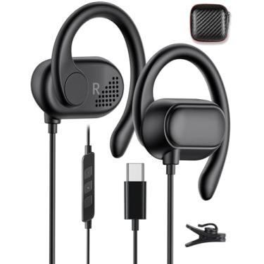 Imagem de COOYA Fones de ouvido USB C tipo C com fio para iPhone 16 15 Pro Max iPad 10 Air 6 Pixel 9 8 Fones de ouvido com gancho ajustável com microfone para Samsung S24 Ultra S23 A35 S22 Flip6 5 para OnePlus