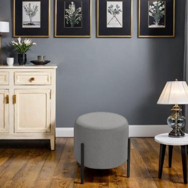 Imagem de Puff Orgânico Decorativo Redondo Para Sala Pés De Ferro Solares Linho Cinza Escuro