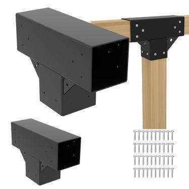 Imagem de Vlaeng Kit De Pérgola Em Formato T 6X6 (Medidas Reais: 5,6"X5,6") - Pacote Com 2 Suportes Suporte Para Gazebo 3 Vias Parafusos Vigas Madeira Elevados Varanda, Garagem E Cabine