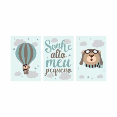 Imagem de Placas Quadros Quarto Bebê Infantil Urso Aviador Balão - Fixa Personal