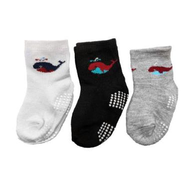 Imagem de Kit 12 Pares Meias Infantil menino Antiderrapante para 6 a 12 meses Co