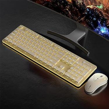Imagem de Combo de teclado e mouse sem fio, teclado mudo de tamanho completo de metal recarregável e mouses ergonômicos, design ultrafino de 2,4 G para Windows, desktop, PC, laptop (leitoso com luz quente)