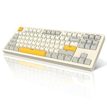 Imagem de A.JAZZ Teclado mecânico AKC087, sem fio, base de metal multicamadas, layout compacto TKL de 87 teclas, retrô tricolor, Hotswappable RGB, para Win/Mac