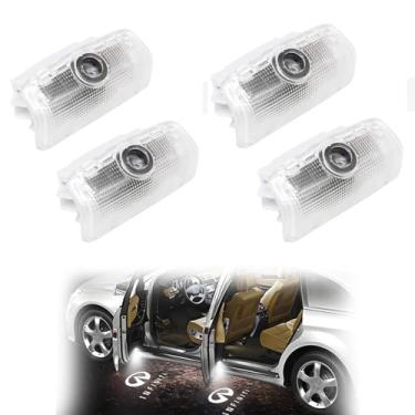 Imagem de 4 peças de luz LED para porta de carro, projetor a laser, luz de boas-vindas com sombra fantasma, luz de cortesia compatível com Infiniti FX37 FX50 G37 G25 Q50 Q60 Q70 M25 M35 M37 EX25 EX35 EX37 QX50