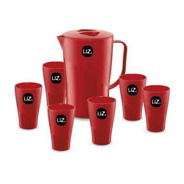 Imagem de Jogo De Jarra 2 Lts Com 6 Copos Para Suco Agua Uz Vermelho