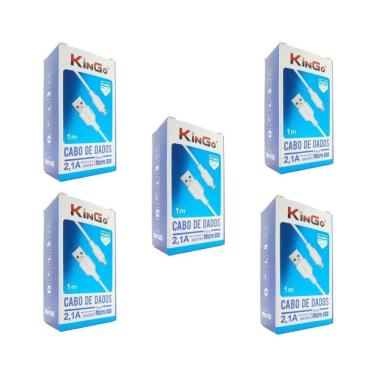 Imagem de Kit 5 Cabos Micro-Usb V8 Branco Kingo 1M 2.1A P/ Galaxy A01