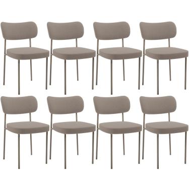 Imagem de Kit 08 Cadeiras Estofadas Para Sala De Jantar Melina Base Arena L02 Bouclê Bege - Lyam Decor