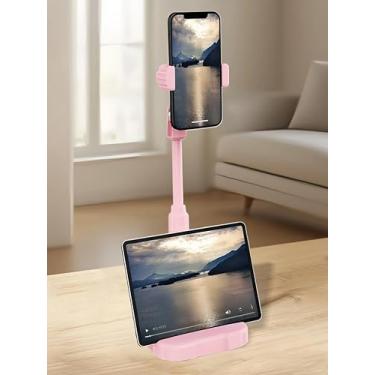 Imagem de 1 suporte de telefone para mesa, suporte ajustável de altura angular para mesa, suporte de webcam de mesa, design ergonômico, para dispositivos smartphones, acessórios de mesa de escritório (rosa)