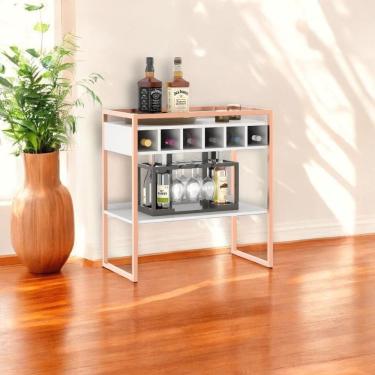 Imagem de Aparador Adega Barcelona Branco/Cobre com Prateleira e Nichos para Vinhos - Pleno