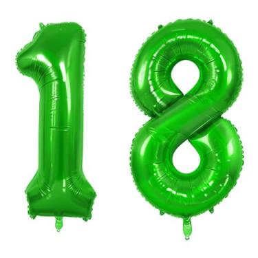 Imagem de Balões número 18 para decorações de festa de aniversário de 18 anos, 0 a 100 balões grandes nº 18 para meninas, meninos e filhas, balão de hélio verde fruta de 101 cm para decorações de aniversário de