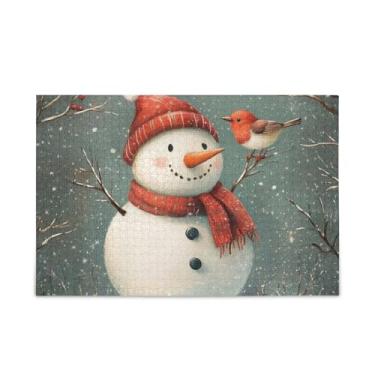 Imagem de WELLDAY Quebra-cabeça boneco de neve e pássaro 500 peças grande jogo de arte para adultos adolescentes