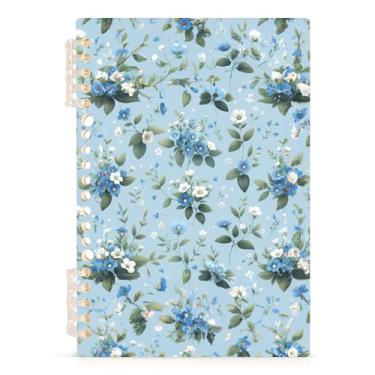 Imagem de Burbuja Caderno Blue Flowers, papel pautado universitário A5 com 60 folhas, fichário para escritório, 1 pacote