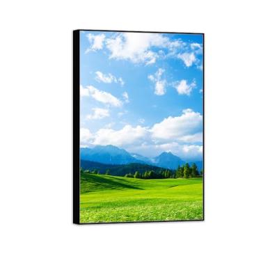 Imagem de BMZFYBS Impressão em tela de paisagem de arte de parede com moldura preta - Nuvens de árvore de pastagem - quadros de pintura de decoração para quarto 30 x 45 cm 12 x 18 pol