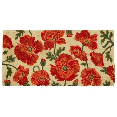 Imagem de HF by LT Poppies Capacho de coco 100% natural, 50,8 x 101,6 cm, tapete de boas-vindas grande durável com suporte de PVC sem chumbo, tapete de entrada floral ecológico para ambientes externos e