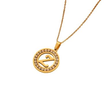 Imagem de TINCOLIA Colar redondo de aço inoxidável com 26 letras incrustadas em diamante, corrente simples e exclusiva em forma de O