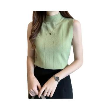 Imagem de Blusa Feminina Sem Mangas Em Malha Sólida Elástica Moda Coreana Primav