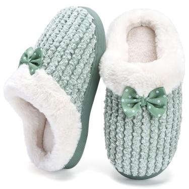 Imagem de WateLves Pantufas femininas com espuma viscoelástica para crianças pequenas, confortáveis, forradas com lã, para uso interno e externo, Verde, 15