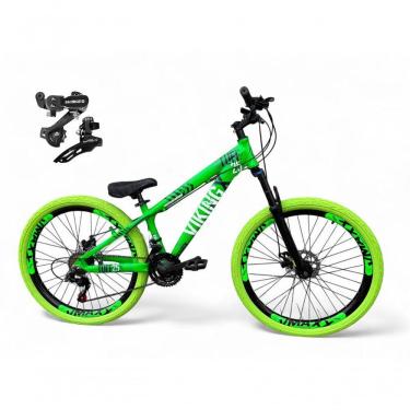 Imagem de Bicicleta Aro 26 Vikingx Tuff Câmbios Shimano 21v Freeride Freio A Disco Aro Vmaxx Pneu Flame Verde X25