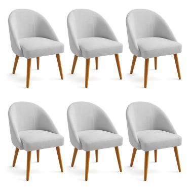Imagem de Kit 06 Cadeiras Poltrona De Jantar Estofada Luna Boucle Cinza Pés Palito Castanho - Pallazio