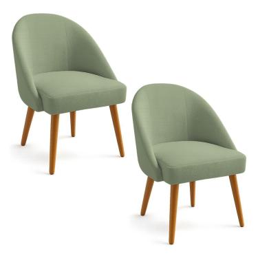 Imagem de Kit 02 Cadeiras Poltrona De Jantar Estofada Luna Boucle Pés Palito Castanho - Pallazio Cor Verde Pistache