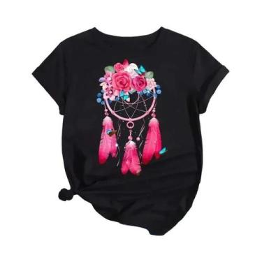 Imagem de Camiseta Feminina plus Size De Verão Com Estampa De Penas Dreamcatcher