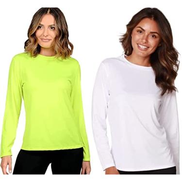Imagem de Camiseta UV Protection Feminina UV50+ Tecido Ice Dry Fit, Controla Temperatura (Verde Fluor-Branco, P)