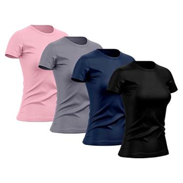 Imagem de Kit 4 Camisetas Feminina Dry Básica Lisa Proteção Solar UV Térmica Camisa Blusa, Tamanho M