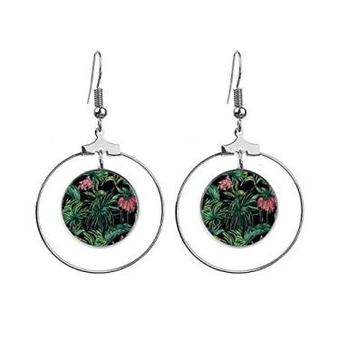 Imagem de Brincos de flor de folha de céu escuro com argola pendurada, joia circular