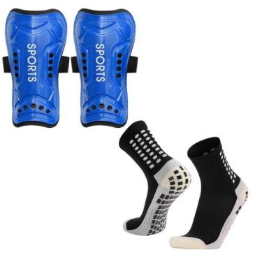 Imagem de Kit Meia Esportiva Futebol Society Futsal Antiderrapante + Caneleira A