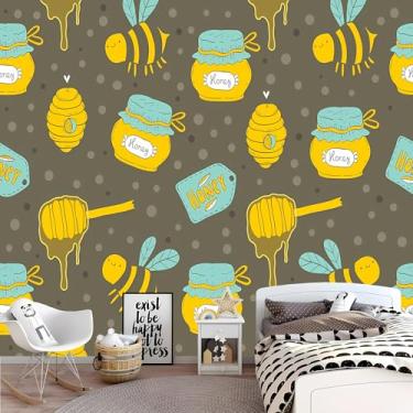 Imagem de Lcythiazole Papel de parede de abelha de tamanho personalizável mural papel de parede de mel amarelo favo de mel papel de parede boho mural para sala de estar, quarto, quarto de crianças