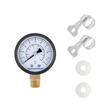 Imagem de MEASUREMAN Conjunto de medidor regulador de CO2 para barris de cerveja, 0-100 PSI, escala dupla, barra/PSI, mostrador de 5.2 cm, NPT de 1/10.2 cm, caixa de ferro preta, ponteiro de alumínio,