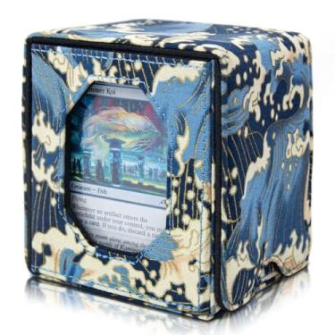 Imagem de Sanseking Caixa de baralho Magic Commander para cartões colecionáveis MTG serve para mais de 100 caixas de baralho de cetim macio de manga dupla com janela de exibição Commander Presente mágico para