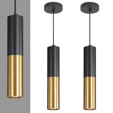 Imagem de Daoseolo Pacote Com 2 Luminárias Pendentes Led Modernas Pretas E Douradas, Luminária Suspensa Linear Minimalista, 3 Cores 2700K/4500K/6500K, De Teto Para Ilha Cozinha, Sala Jantar, Quarto, Bar, Café