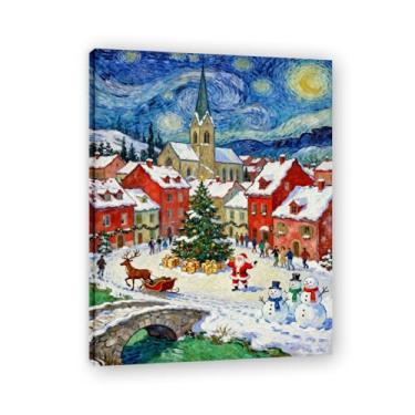 Imagem de Pôster de Natal de casa de fazenda, estampa de férias de inverno, decoração de parede de Natal vintage para decoração de galeria de quarto de fazenda A51. Moldura interna 60x80cm-23,7x31,5 pol