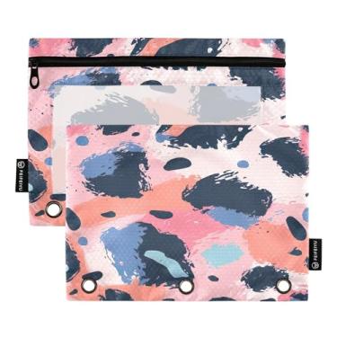 Imagem de Wassud Bolsa de lápis de impressão em pó preto para fichário de 3 anéis, bolsa transparente com zíper liso, estojo de lápis padrão, pacote com 2