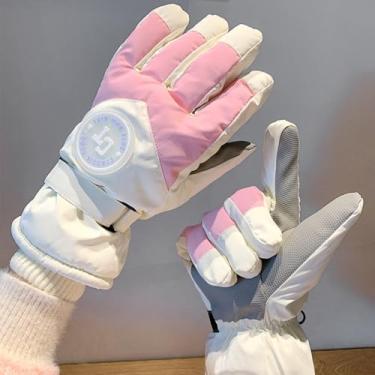 Imagem de Luvas femininas de esqui para equitação de inverno – luvas térmicas de dedo inteiro para esportes ao ar livre, design antiderrapante à prova de frio (bege)