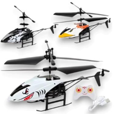 Imagem de Mini Helicóptero com Controle Remoto, Recarregável, Drone Voador para Crianças, 14+ Anos, Múltiplas Cores, Fácil de Usar (Tubarão)