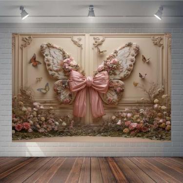 Imagem de TOAOFY Tecido de fundo com laço de 2,1 x 1,5 m para casamentos, aniversários de meninas TAYBSJ189