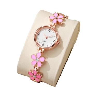Imagem de Relógio De Pulso Elegante Com Mostrador Floral E Números Árabes Para M