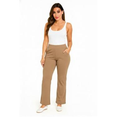 Imagem de Calça suplex feminina jacquard Buble - texturizado Cor:Bege EscuroTama