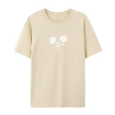 Imagem de Camiseta feminina e masculina, estampa rosa para esposa, camiseta de amor para amigos, Caqui, P