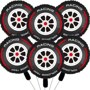 Imagem de 6 Pcs Car Wheel Balloons 18 Inch Wheel Tire Balloon Race Car Party Decorations Racing Theme Birthday Party Decoration Supplies Red