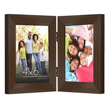 Imagem de Americanflat Porta-retrato articulado de 10 x 15 cm com frente de vidro – Exibe imagens de 2 x 15 cm, fica vertical na mesa ou no tampo da mesa, nogueira