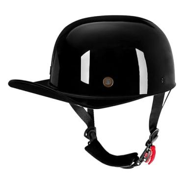 Imagem de Capacete de beisebol para motocicleta, aprovado pelo DOT, vintage, frente aberta, unissex, para adultos, para scooter, ciclomotor, Street Cruiser, Jet (preto brilhante, M)