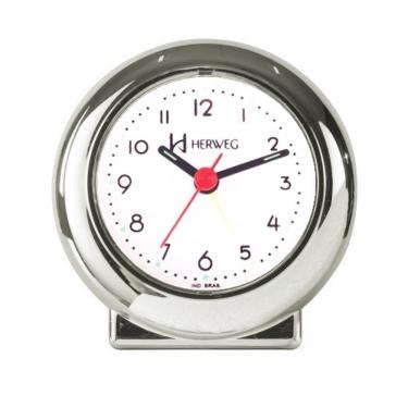 Imagem de Relogio Despertador Herweg Analógico Prata Cromado Redondo