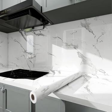 Imagem de Papel de parede efeito mármore cozinha autoadesivo à prova de óleo película protetora de bancada banheiro impermeável resistente a manchas resistente a altas temperaturas fogão renovação papel de