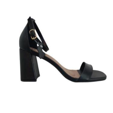 Imagem de Sandália Feminina Preta em Couro Legítimo Salto Alto Grosso-Feminino