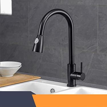 Imagem de Torneiras de cozinha de prata de alça única de puxar para fora torneira de cozinha de furo único giratória 360 graus torneira misturadora de água torneira misturadora, sus304 preto, china