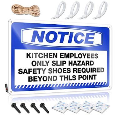 Imagem de CakJuice Placas de metal aviso engraçado funcionários de cozinha apenas risco de deslizamento placa de lata placas de garagem engraçadas para homens placas de decoração de parede engraçadas (tamanho: 20X30cm)