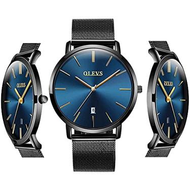 Imagem de Olevs relógio estilo masculino estilo quartzo negócio relógios de aço inoxidável relógio à prova d 'água relógio de calendário único relógio de janela de calendário - Azul